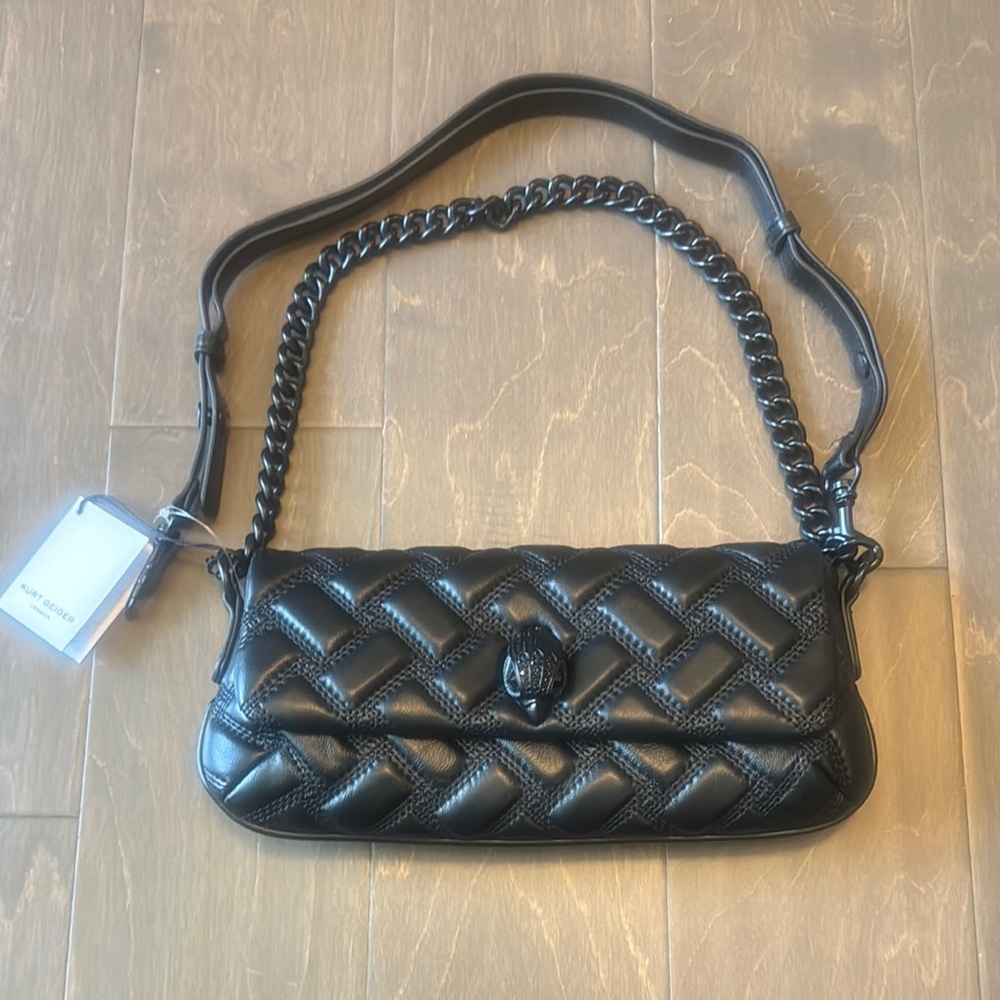 Kurt Geiger Black Quilted Shoulder Bag with Chain Strap